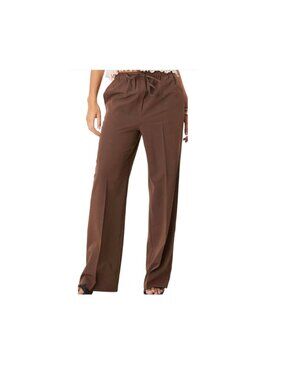 NWT ASOS Tailored Pull On Pants Brown Wide Leg Elastic Waist Office Trousers